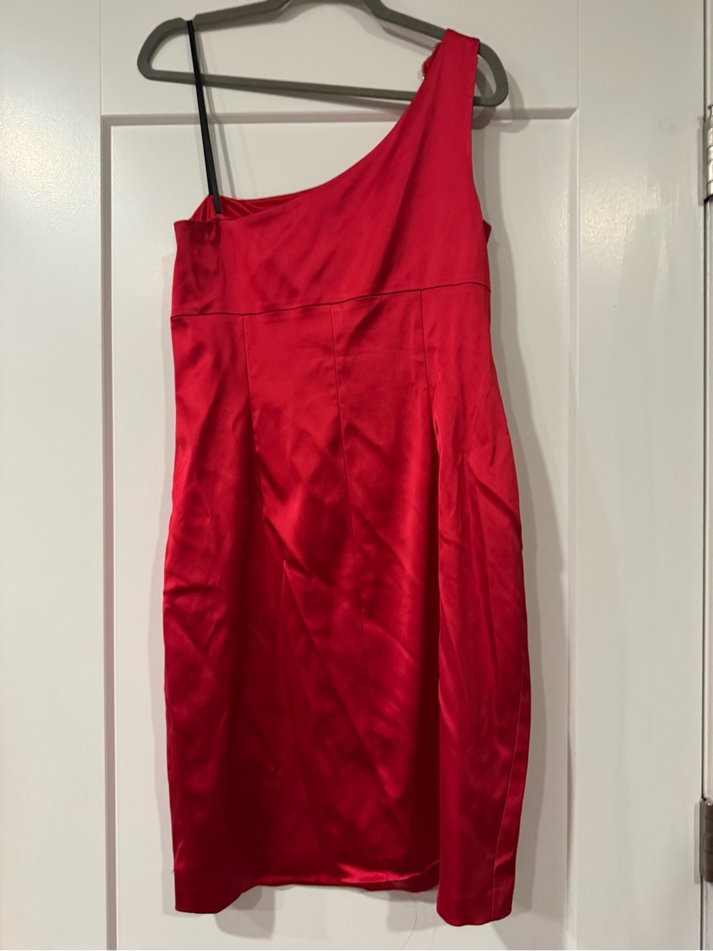 David Meister Red One-Shoulder Satin Dress with Jeweled Accent - Picture 4 of 5